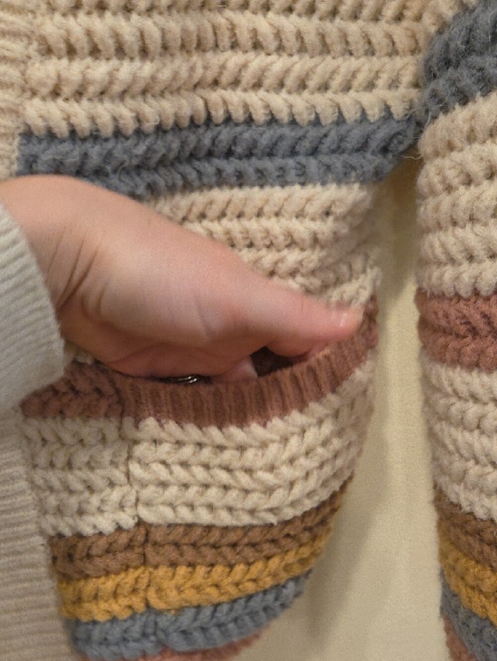 Altar'd State Cream Open-Front Striped Chunky Cardigan - Picture 4 of 10